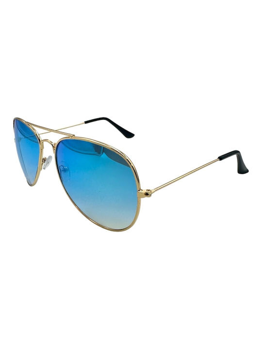V-store Sunglasses with Gold Metal Frame and Blue Gradient Lens 3026-03