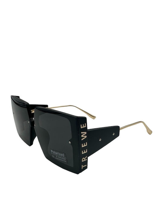 V-store Women's Sunglasses with Black Metal Frame and Black Polarized Mirror Lens