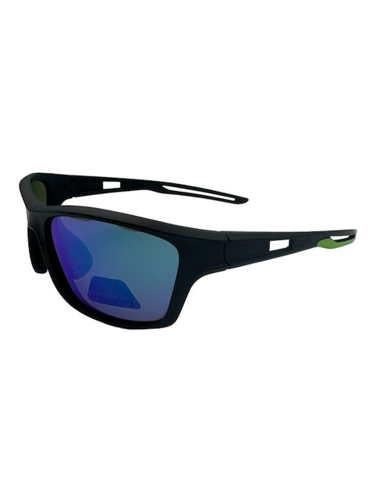 V-store Sonnenbrillen mit Schwarz Rahmen und Blau Polarisiert Spiegel Linse POL3051-04