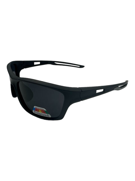 V-store Men's Sunglasses with Black Plastic Frame and Black Polarized Mirror Lens POL3051-01