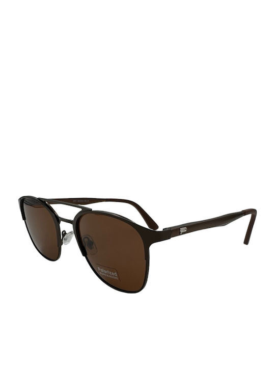 V-store Men's Sunglasses with Brown Metal Frame and Brown Polarized Mirror Lens POL2601BROWN