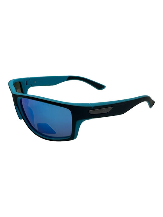 V-store Men's Sunglasses with Black Plastic Frame and Blue Polarized Mirror Lens POL3046BLUE