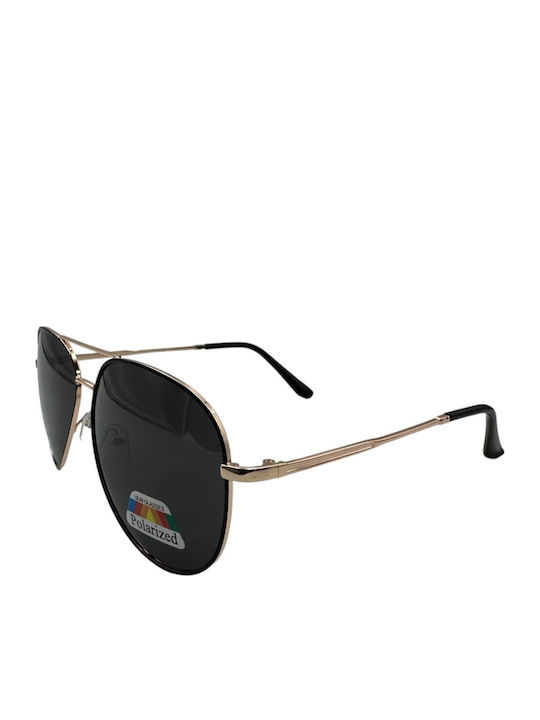 V-store Unisex Sunglasses with Gold Metal Frame and Black Polarized Mirror Lens