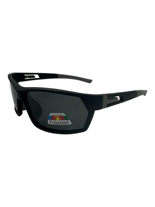 V-store Men's Sunglasses with Black Plastic Frame and Black Polarized Mirror Lens POL3061-01