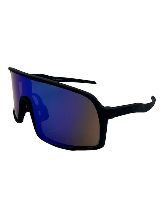 V-store Sunglasses with Black Plastic Frame and Blue Mirror Lens 1009-01