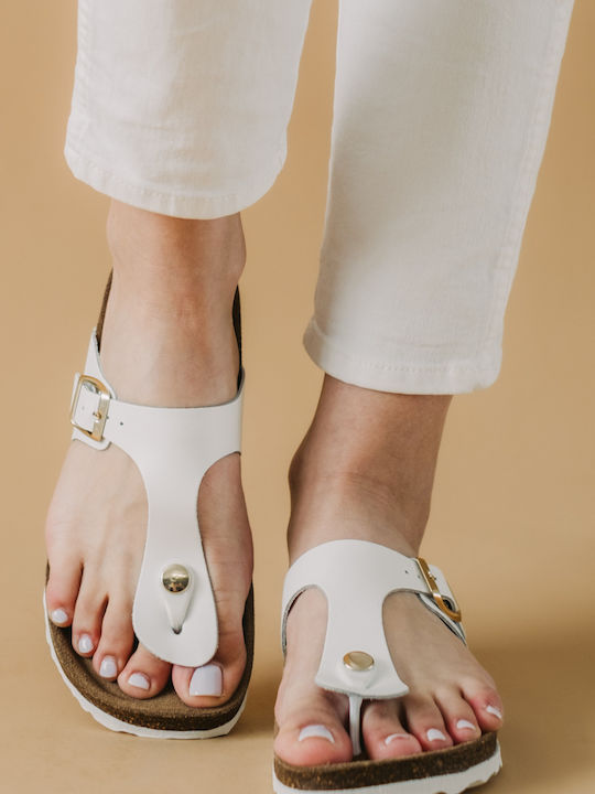 Sandale plate pentru femei Boxer Fussbett Flatforms T-bar 031.97055-l Alb