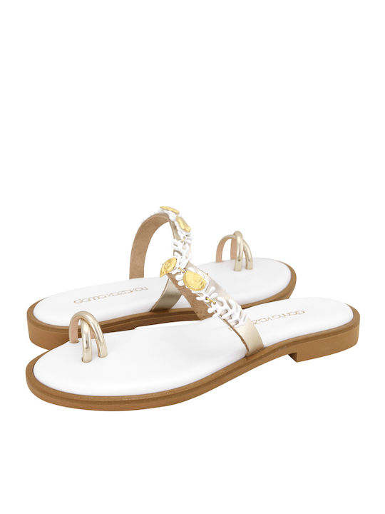 Nels Leather Women's Flat Sandals in White Color