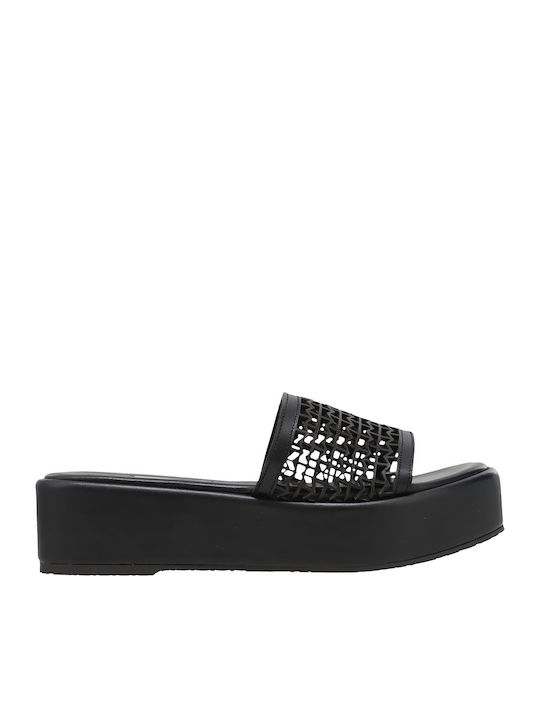 Leder Flache Sandalen für Damen Flatforms in Schwarz Farbe