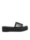 Leder Flache Sandalen für Damen Flatforms in Schwarz Farbe