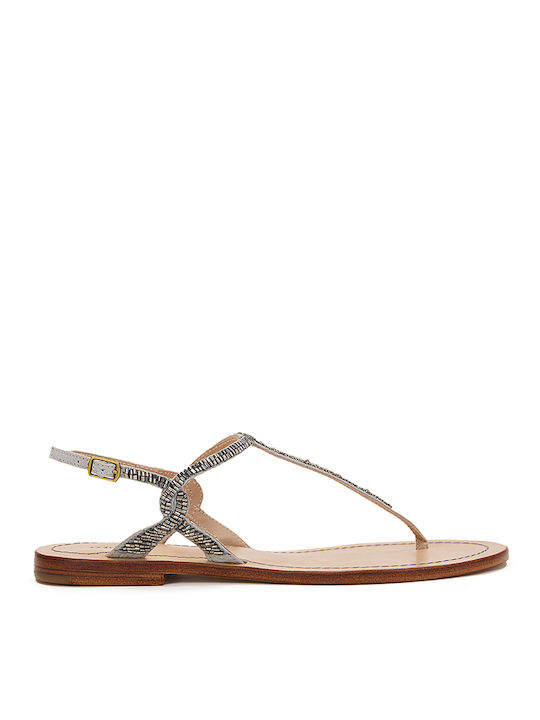 Maliparmi Leder Damen Flache Sandalen in Silber Farbe