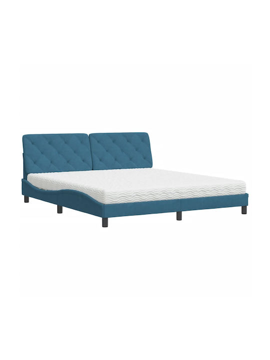 Κρεβάτι King Size Επενδυμένο με Ύφασμα Μπλε με ...