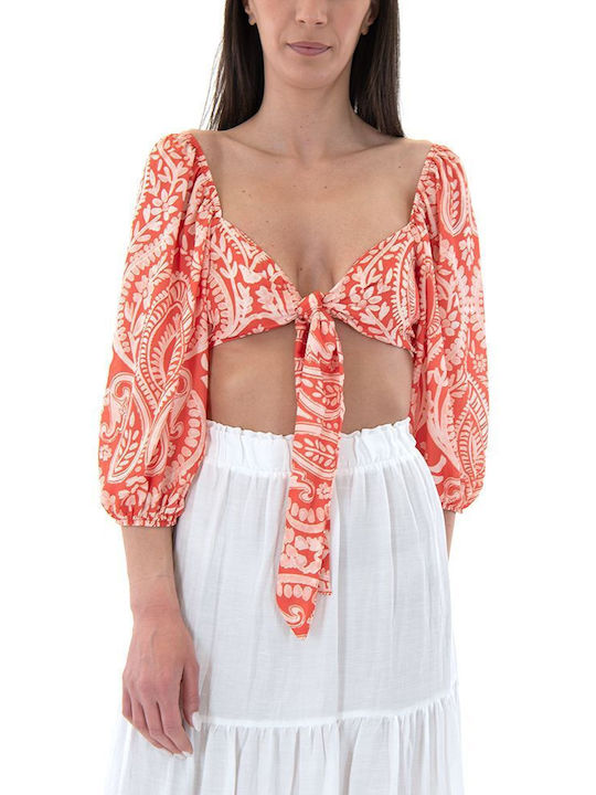 Moutaki pentru Femei Crop Top Beige- Orange