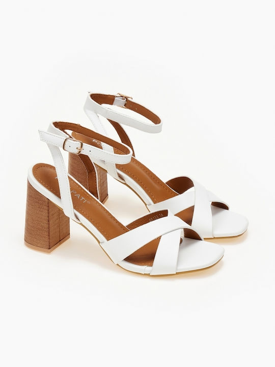 Cross-Strap Chunky Heel Sandals White