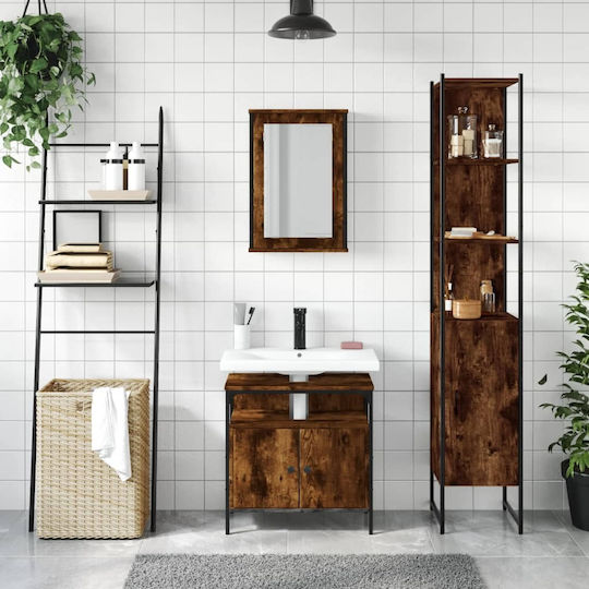 vidaXL Waschtisch mit Waschbecken, Spiegel & Säule L42xB12xH60cm Smoky Oak