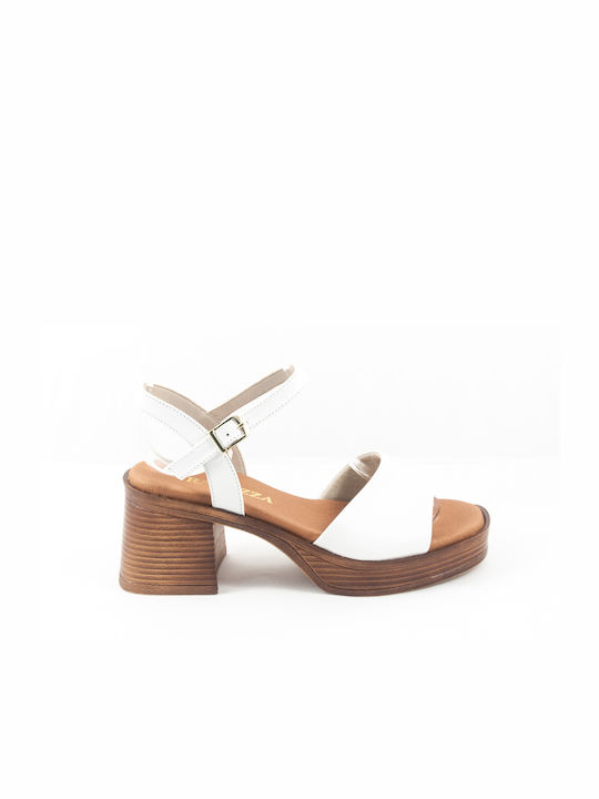 Ragazza Platform Leather Women's Sandals White with Low Heel