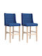 Stool Bar with Backrest Upholstered with Fabric Massif Wood 2pcs