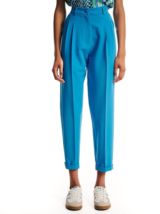 Forel Women's High-waisted Fabric Trousers in Regular Fit Cyano