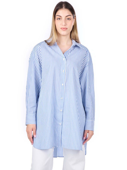 Vicolo Women's Striped Long Sleeve Shirt Blue
