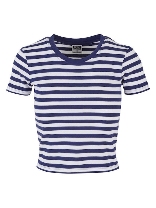 Urban Classics Women's Crop T-shirt Striped Blue