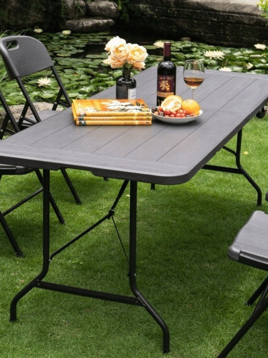 Plastic Masa pentru spații exterioare Pliabil cu schelet metalic Negru 180x74x74buc