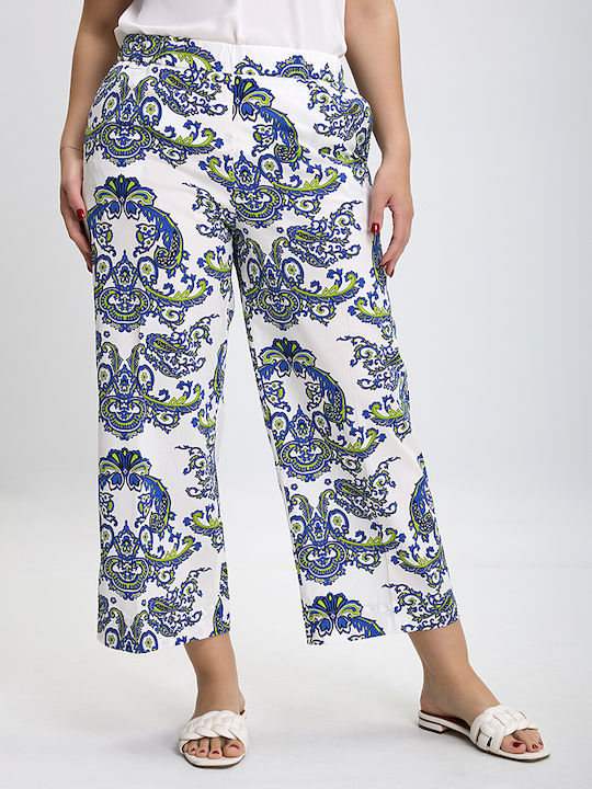 Luisa Viola Women's Fabric Capri Trousers with Elastic Multi Color