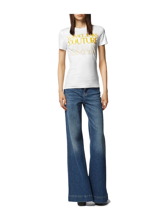 Versace pentru Femei de Vară Bluză din Bumbac Mâneci scurte White/gold