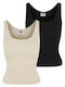 Women's Cotton T-Shirt with Spaghetti Strap Whitesand, Black 2Pack