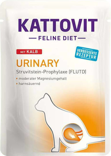 Kattovit Nassfutter für Erwachsene Katzen in Beutel mit Kalb und Türkei Diät 85gr