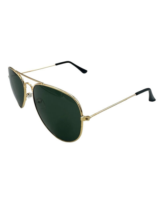 V-store Sunglasses with Gold Metal Frame and Green Lens 3025-05
