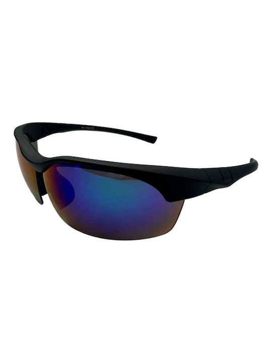 V-store Sunglasses with Black Plastic Frame and Blue Mirror Lens 1288-01