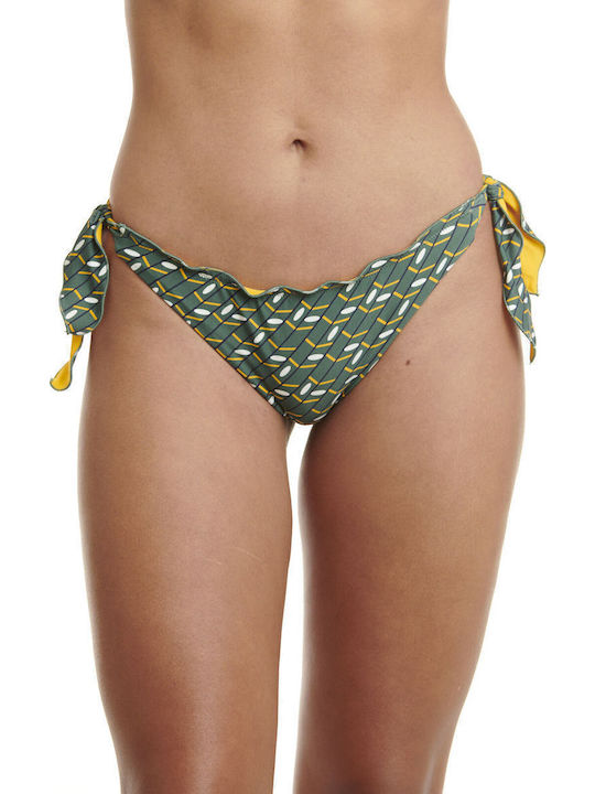 Erka Mare 70411 Bikini Bottom Side Tie Wavy Hem Slightly Low Rise Green