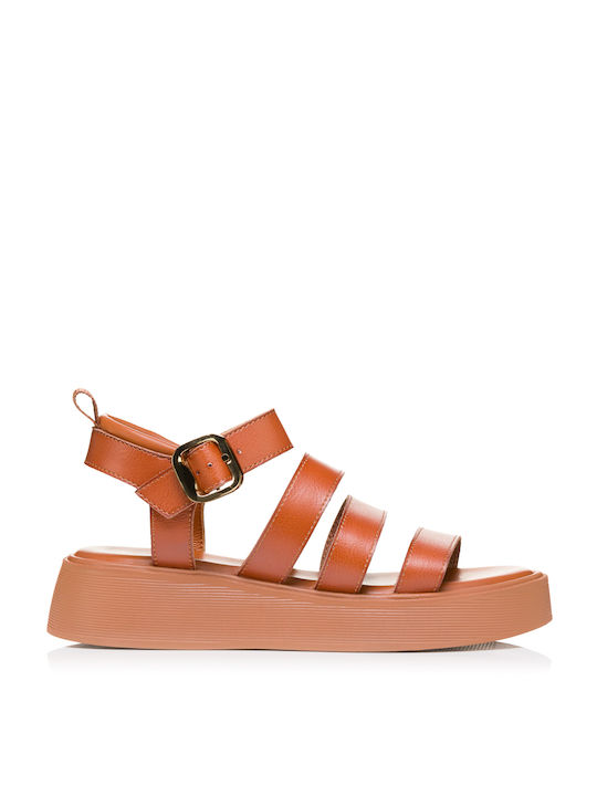 Alta Moda Handmade Leather Women's Sandals with Ankle Strap Brown