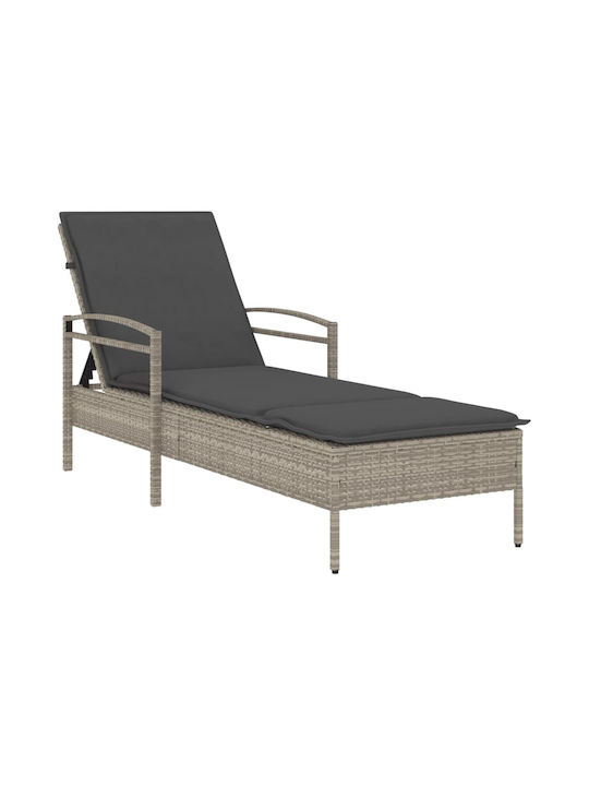 Deckchair Rattan with Cushion Gray 63x200x81cm.