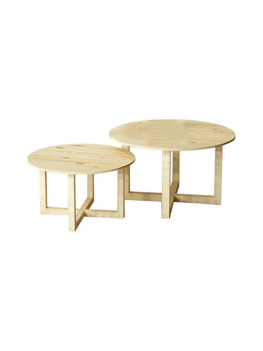 Round Coffee Table Darko made of Solid Wood Natural Wood 2pcs L70xW70xH42cm