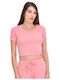 Women's Athletic Crop Top Short Sleeve Pink