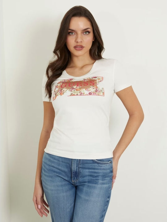 Guess Γυναικείο T-shirt Floral Λευκό