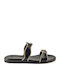 Leather Women's Flat Sandals in Black Color
