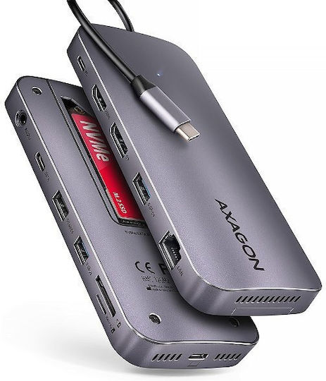 Axagon v1 Hub 12 Θυρών USB 3.2 με σύνδεση USB-A / USB-C Ασημί