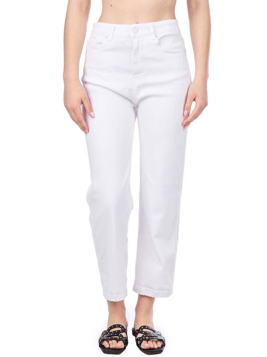 Vicolo High Waist Women's Jean Trousers in Straight Line White