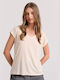 Funky Buddha Damen T-shirt mit V-Ausschnitt Beige