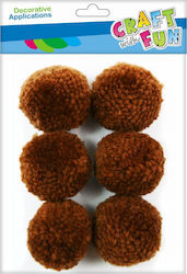 Craft with Fun Pom Pom de Artizanat Brown cu Diametru 12mm Set 6buc