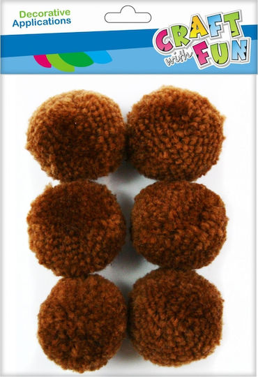 Craft with Fun Pom Pom Handwerk Braun mit Durchmesser 12mm Set 6Stück