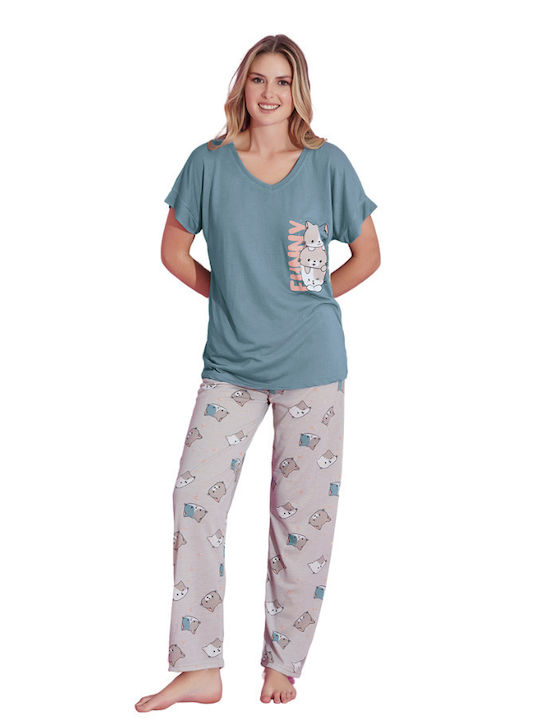 Pijamale de damă Pijamood amuzante din viscoză albastru gri