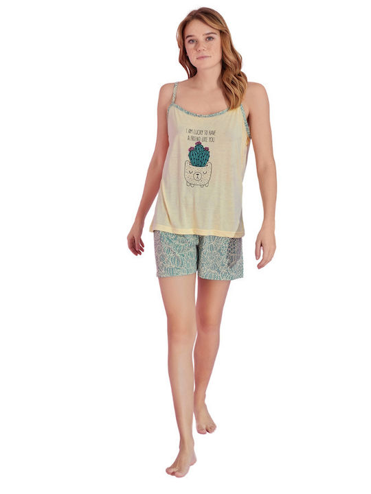 Women's Pajama Shorts Pijamood Lucky Cactus Viscose Yellow
