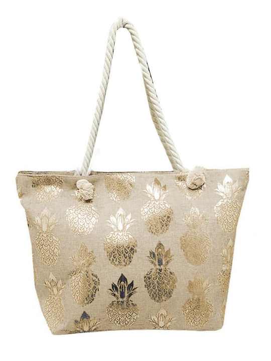FMS Beach Bag with Pineapple design Gold