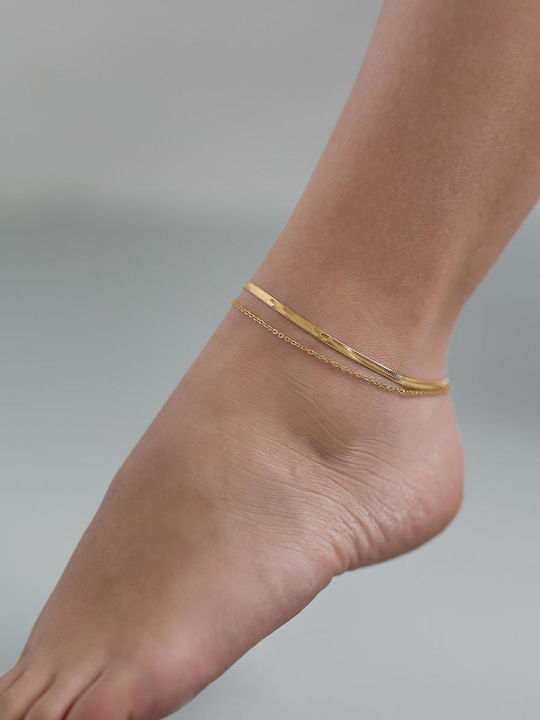 StanStefan Bracelet Anklet Chain Διπλή made of Steel Gold Plated