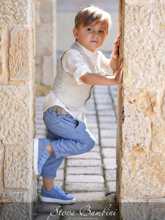 Stova Bambini Boys Linen Baptism Suit with Vest 6pcs Light Blue