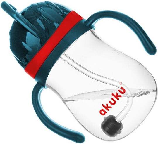Akuku Παιδικό Ποτηράκι με Λαβές και Καλαμάκι από Πλαστικό Μπλε 280ml για 9m+
