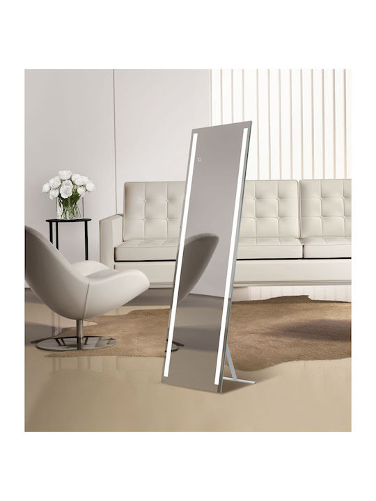 Bronzedesign Oglindă De Podea Cu Cadru Din Aluminiu Argintiu Și Iluminare LED 170x50cm