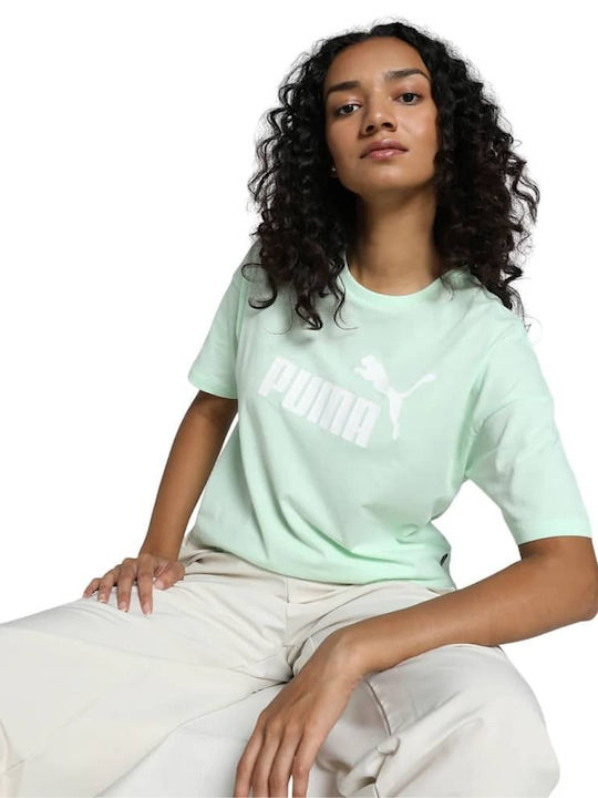 PUMA Logo Damen Sportlich Crop T-Shirt Mint Green